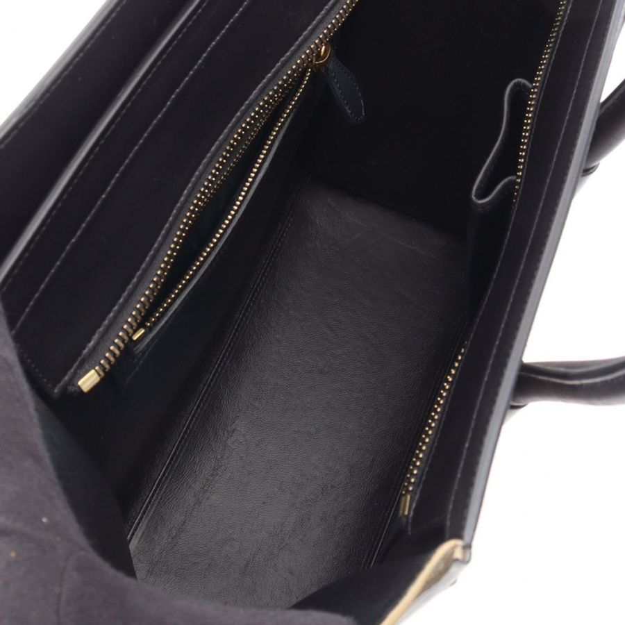 CELINE Luggage 迷你購物手提包 167793 皮革 黑色 粉紅色 米色 二手 女士-2
