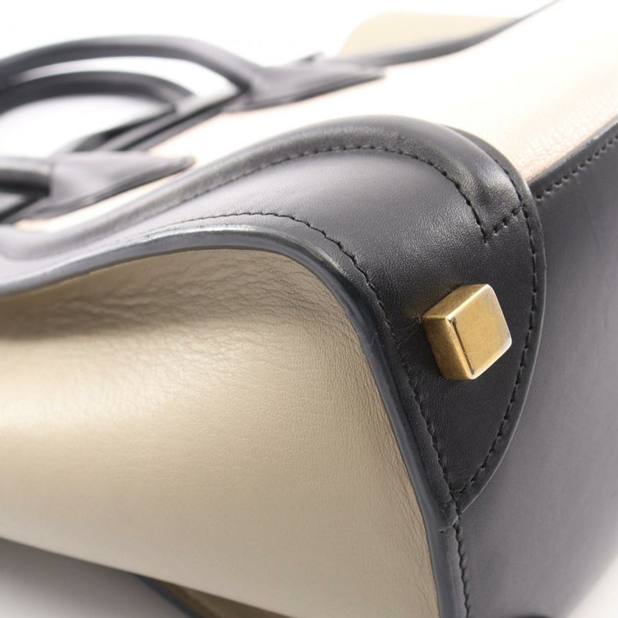 CELINE Luggage 迷你購物手提包 167793 皮革 黑色 粉紅色 米色 二手 女士-8