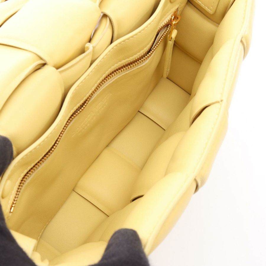 BOTTEGA VENETA 皮革黃色卡帶編織肩包(二手)-2