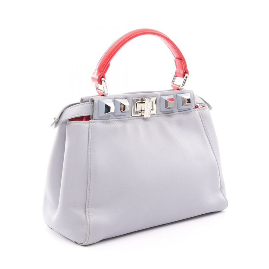 FENDI 迷你 Peekaboo 鉚釘單肩手提包 8BN244 皮革 藍色 紅色 二手 女士-1