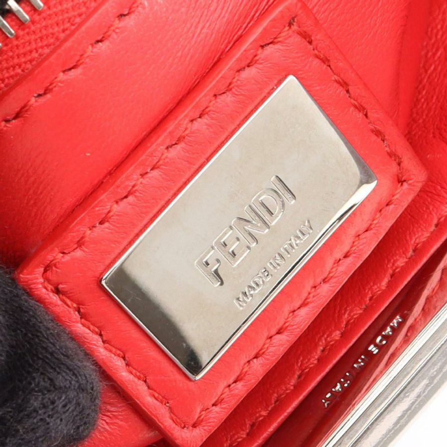 FENDI 迷你 Peekaboo 鉚釘單肩手提包 8BN244 皮革 藍色 紅色 二手 女士-3