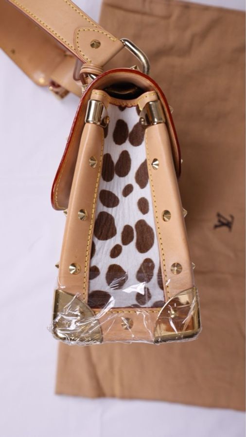 LV x 村上隆限定03年黑三彩马毛奶牛纹苏哈里手提包-19