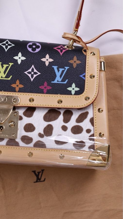 LV x 村上隆限定03年黑三彩马毛奶牛纹苏哈里手提包-46