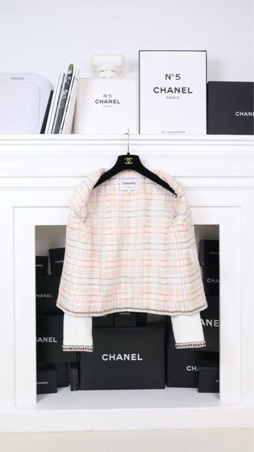 Chanel 20C车站系列秀款刘诗诗同款粉白滚边四口袋上衣外套FR36 24/7-3