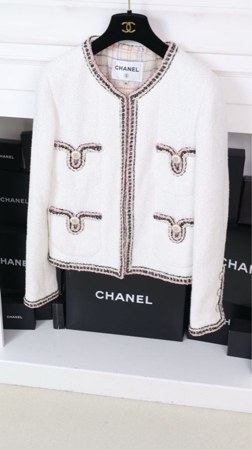 Chanel 20C车站系列秀款刘诗诗同款粉白滚边四口袋上衣外套FR36 24/7-5