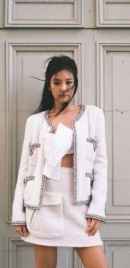 Chanel 20C车站系列秀款刘诗诗同款粉白滚边四口袋上衣外套FR36 24/7-6