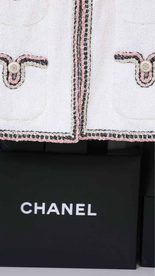 Chanel 20C车站系列秀款刘诗诗同款粉白滚边四口袋上衣外套FR36 24/7-8