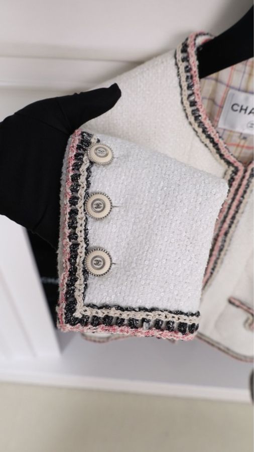 Chanel 20C车站系列秀款刘诗诗同款粉白滚边四口袋上衣外套FR36 24/7-22