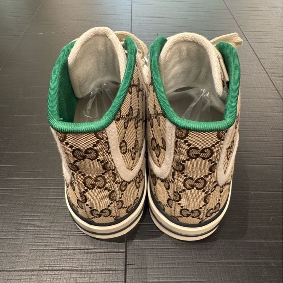 GUCCI /古馳 棕色帆布老花高幫板鞋 38碼-3