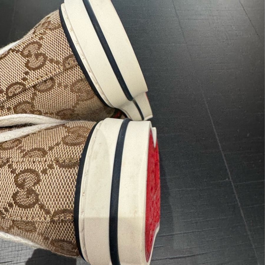 GUCCI /古馳 棕色帆布老花高幫板鞋 38碼-4