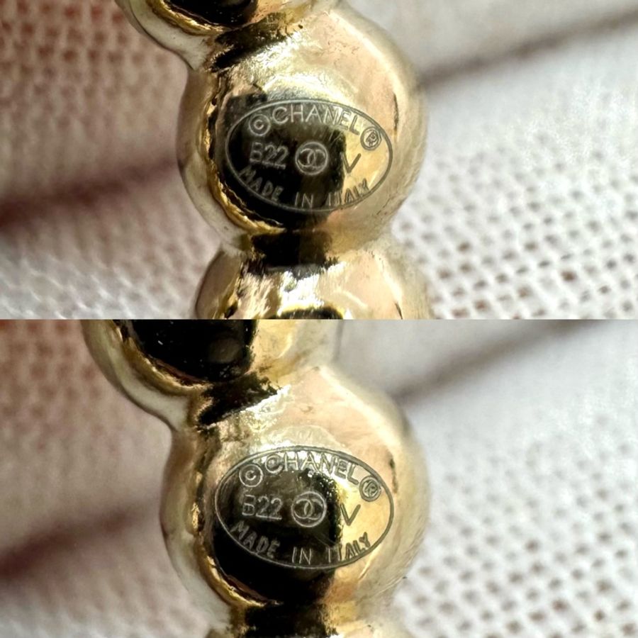 CHANEL 珍珠菱格紋翻蓋包造型耳針耳環 金色 B22V-5