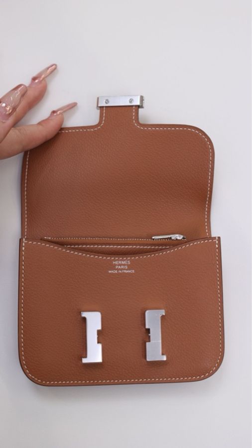 Hermes Constance Slim金棕银扣evercolor皮手拿包-5