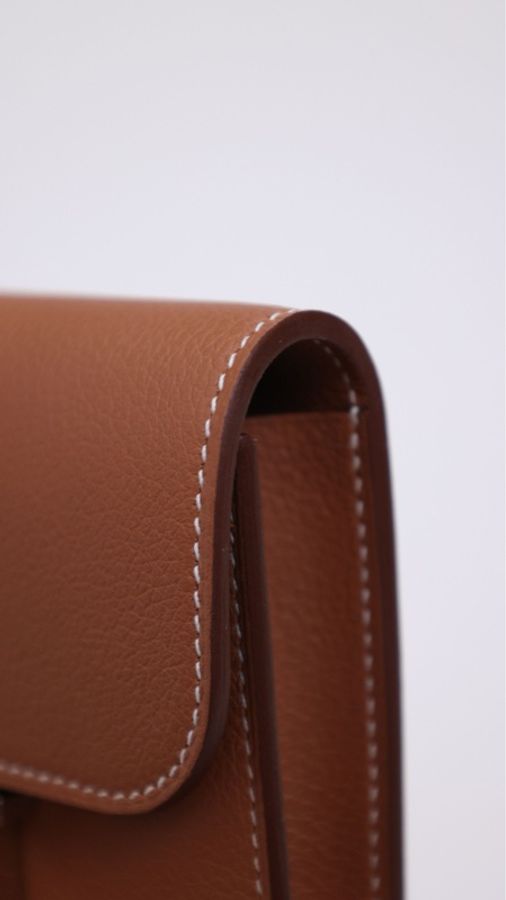 Hermes Constance Slim金棕银扣evercolor皮手拿包-10