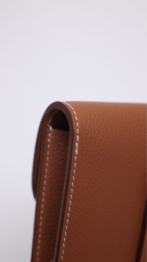 Hermes Constance Slim金棕银扣evercolor皮手拿包-14