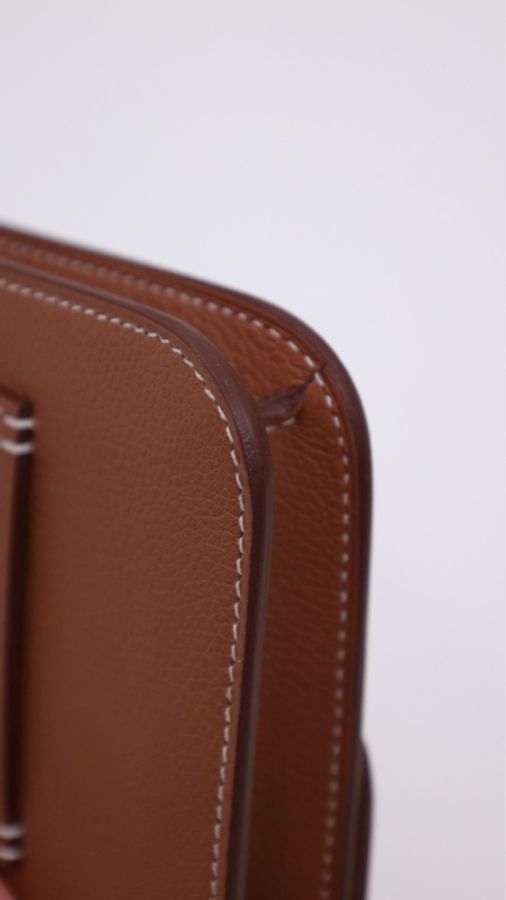 Hermes Constance Slim金棕银扣evercolor皮手拿包-16