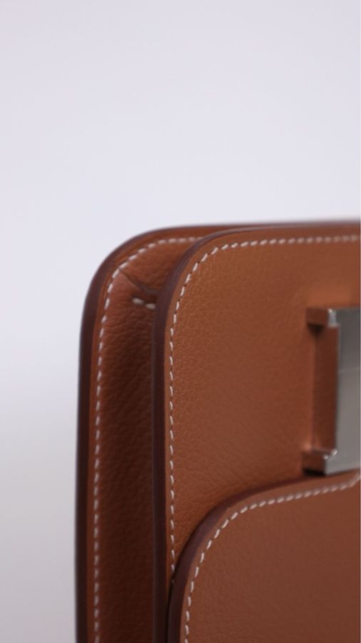 Hermes Constance Slim金棕银扣evercolor皮手拿包-18