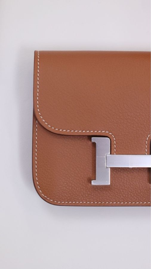 Hermes Constance Slim金棕银扣evercolor皮手拿包-20