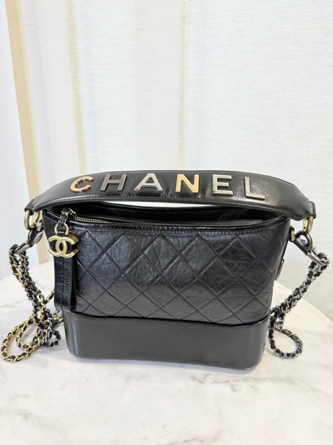 ‼️Chanel 提把款‼️中號黑復刻牛皮三色鏈流浪包-4