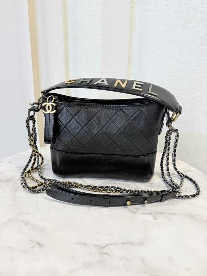 ‼️Chanel 提把款‼️中號黑復刻牛皮三色鏈流浪包-6