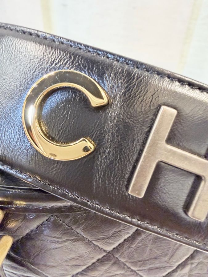 ‼️Chanel 提把款‼️中號黑復刻牛皮三色鏈流浪包-8