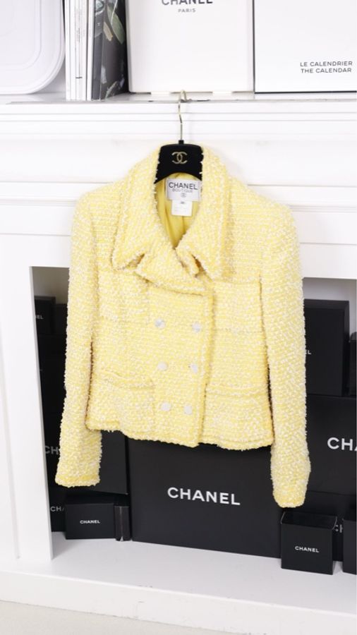 Chanel 96年柠檬黄贝母双排扣四口袋外套-3