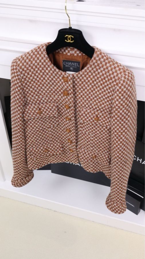 Chanel 95年焦糖色斜纹软呢四口袋上衣外套FR40 23/9-4