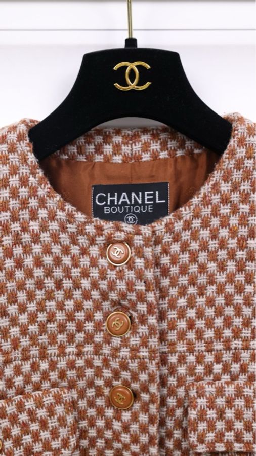 Chanel 95年焦糖色斜纹软呢四口袋上衣外套FR40 23/9-5