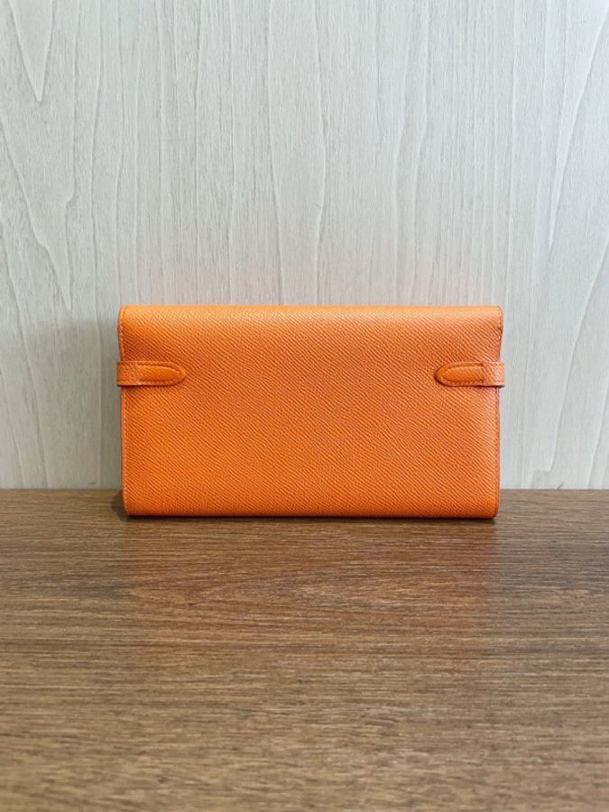 愛馬仕 Hermes Kelly 橘色 錢包 19*2*11 附盒子 框Q刻-1