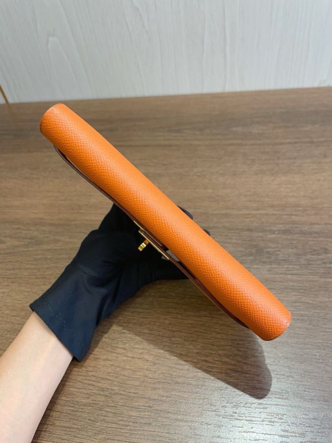 愛馬仕 Hermes Kelly 橘色 錢包 19*2*11 附盒子 框Q刻-2