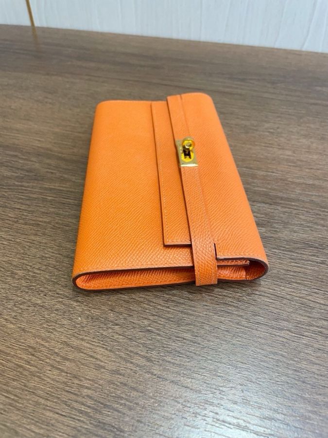 愛馬仕 Hermes Kelly 橘色 錢包 19*2*11 附盒子 框Q刻-5