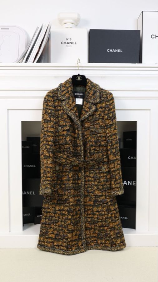 Chanel 13年爱丁堡系列金彩色粗花呢琉璃扣长款外套-0