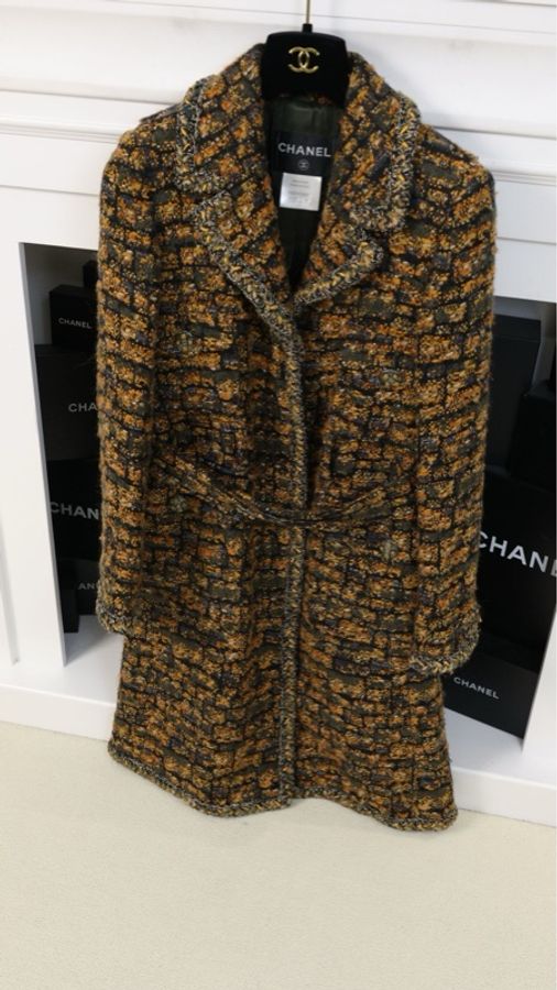 Chanel 13年爱丁堡系列金彩色粗花呢琉璃扣长款外套-3