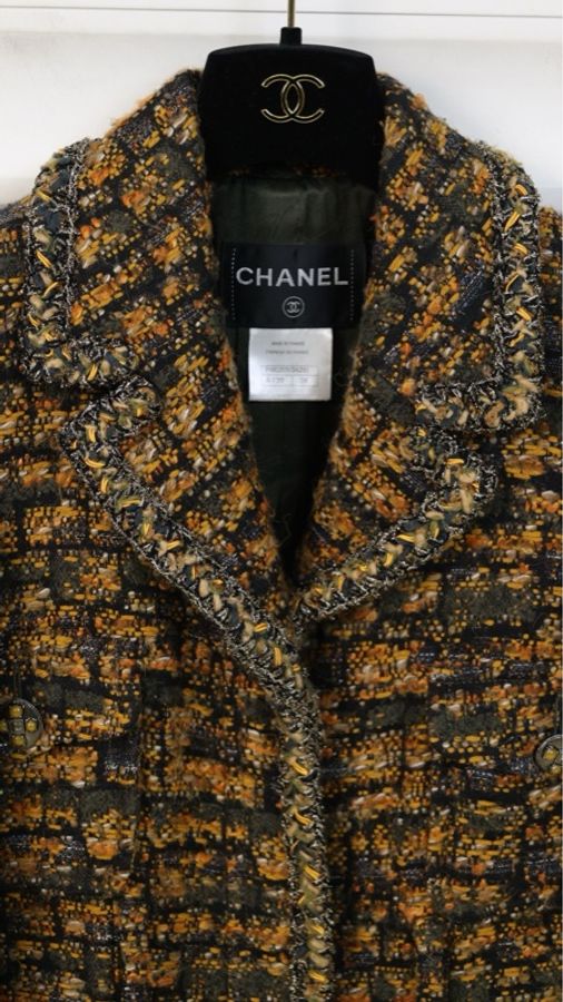Chanel 13年爱丁堡系列金彩色粗花呢琉璃扣长款外套-7