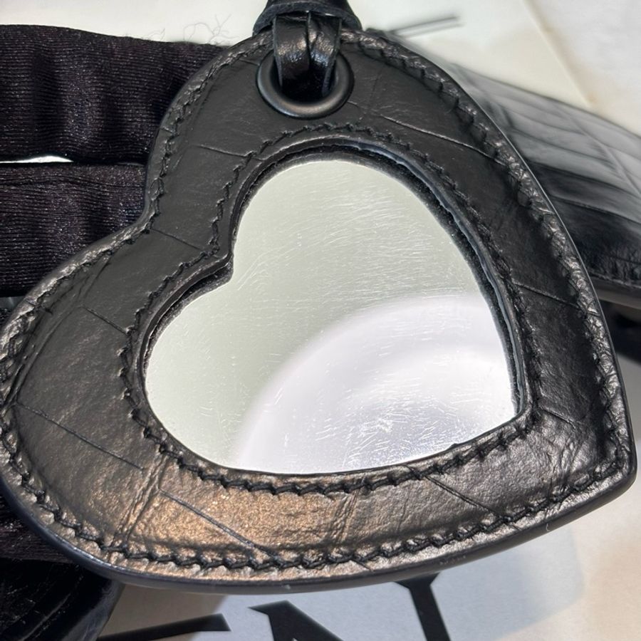 Balenciaga/巴黎世家 Le Cagole 黑色鰐魚壓紋牛皮機車包單肩斜挎包-9