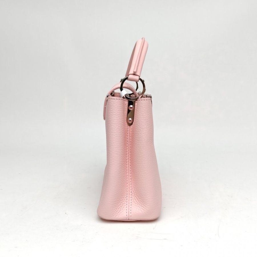 LOUIS VUITTON CapucinesBB粉色牛皮銀扣晶片肩背包-3