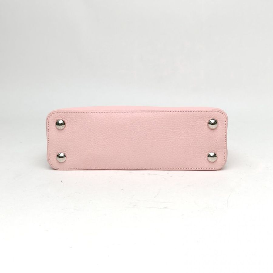 LOUIS VUITTON CapucinesBB粉色牛皮銀扣晶片肩背包-4