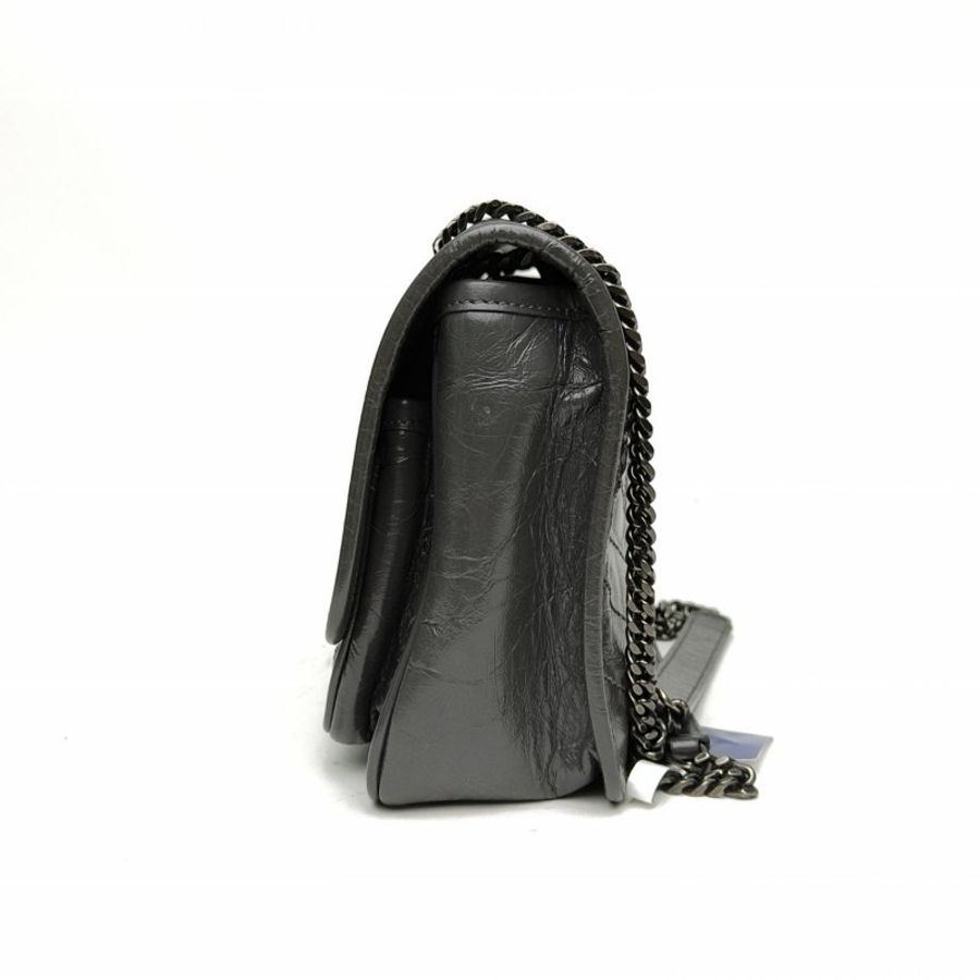 SAINT LAURENT NIKIBABY褶皺絎縫鏈條包MINID扣灰色牛皮肩背包-1