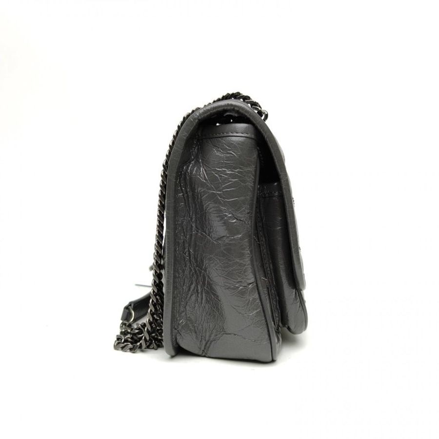 SAINT LAURENT NIKIBABY褶皺絎縫鏈條包MINID扣灰色牛皮肩背包-3