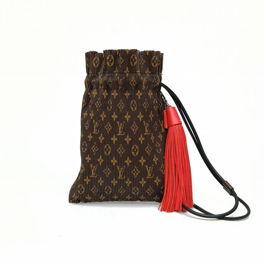 LOUIS VUITTON 老花PVC2016秀款褶皺福袋紅色流蘇肩背包-0