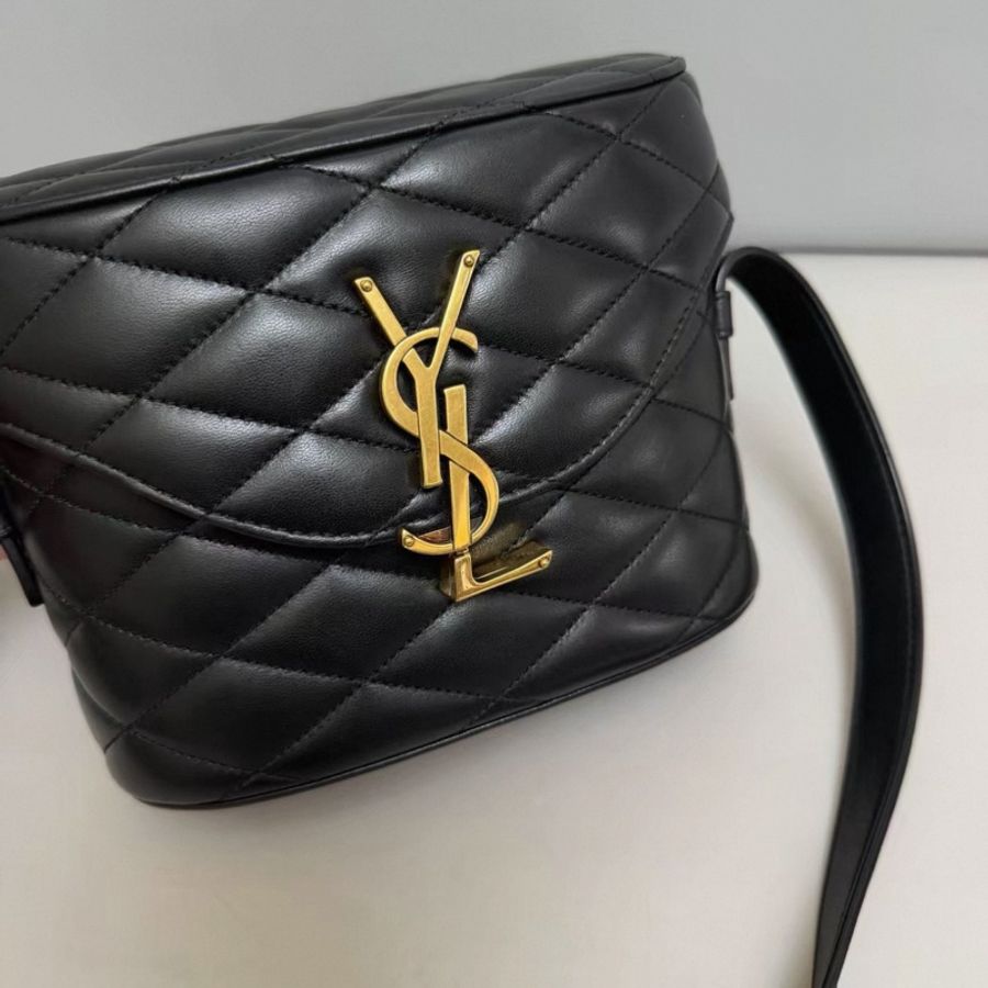 YSL聖羅蘭 黑金菱格全皮盒子包-5