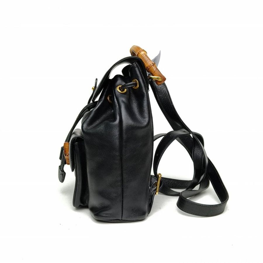 GUCCI 黑色牛皮中古mini竹節雙肩包肩背包-1