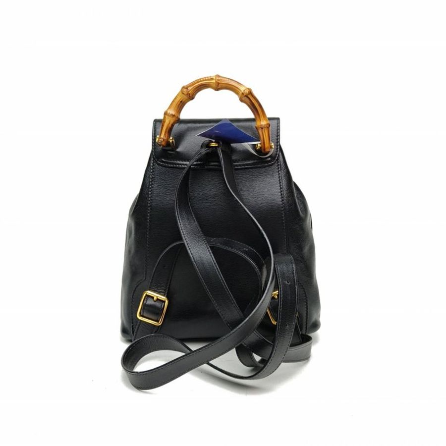 GUCCI 黑色牛皮中古mini竹節雙肩包肩背包-2