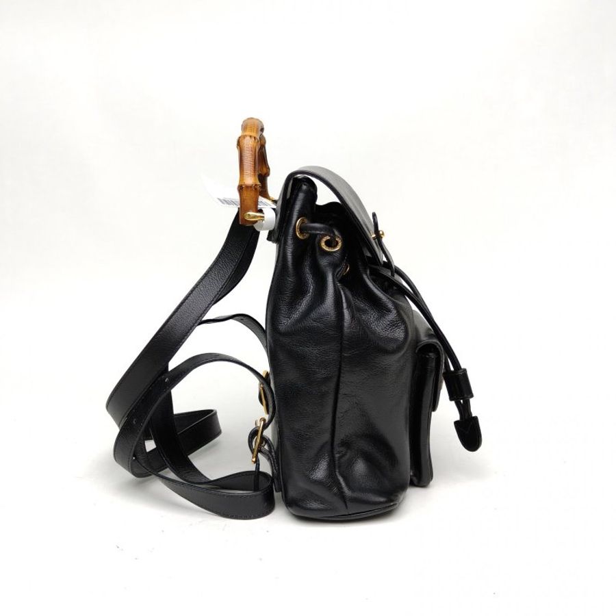 GUCCI 黑色牛皮中古mini竹節雙肩包肩背包-3