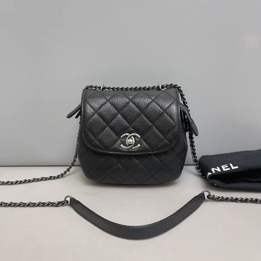 Chanel香奈兒 黑銀荔枝紋三層單肩斜挎包-0