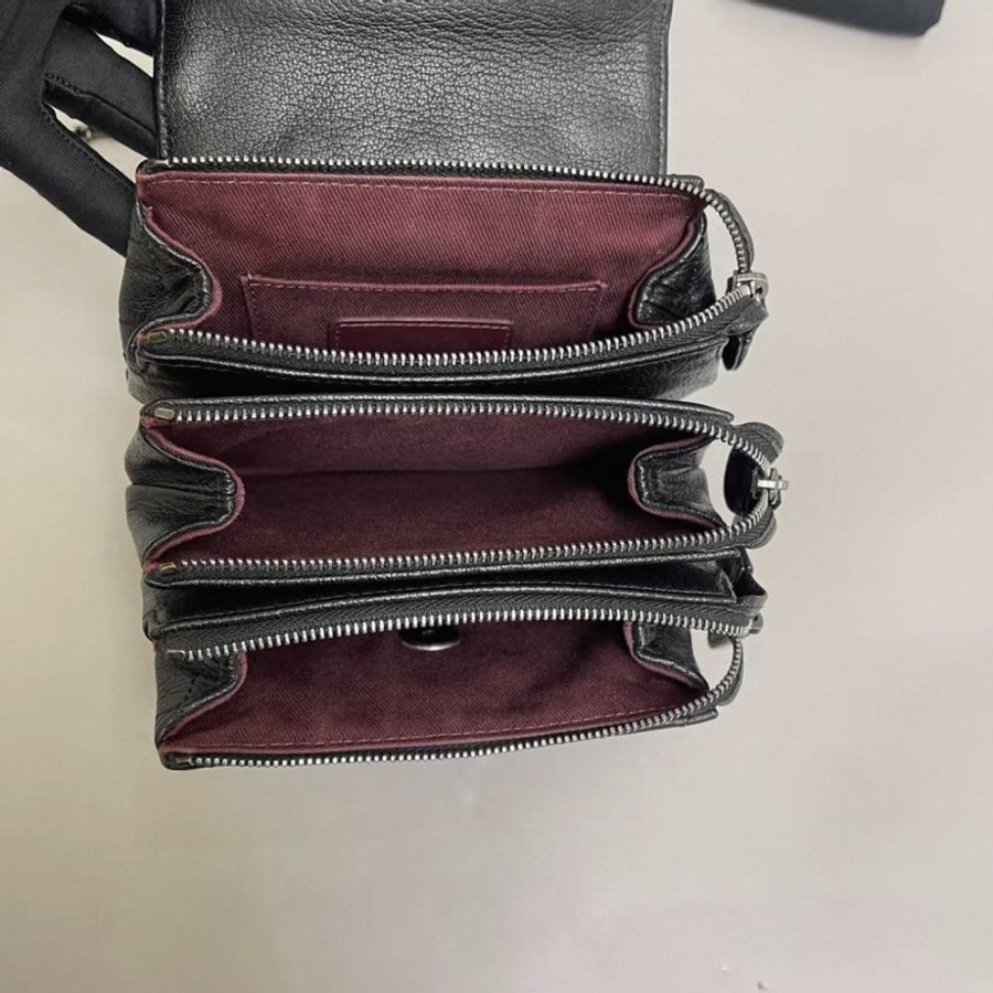 Chanel香奈兒 黑銀荔枝紋三層單肩斜挎包-7