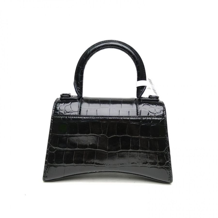 BALENCIAGA Hourglass沙漏XS碼鱷魚壓紋黑色牛皮Lisa同款肩背包-2