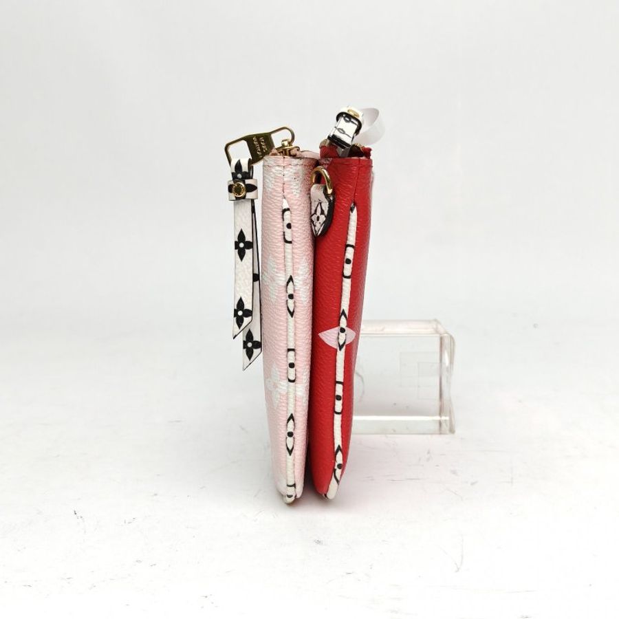 LOUIS VUITTON DOUBLEZIP雙層腋下包紅色PVC金扣Logo印花肩背包-3
