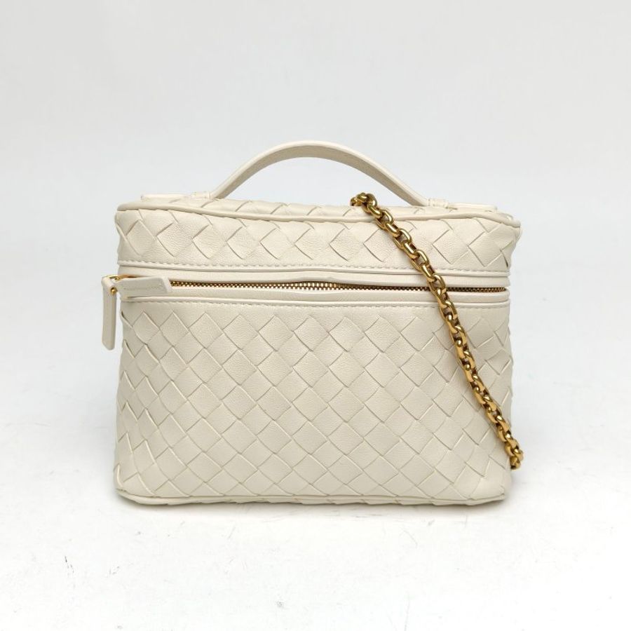 BOTTEGA VENETA 米白色牛皮Softvanity編織鏈條包肩背包-0