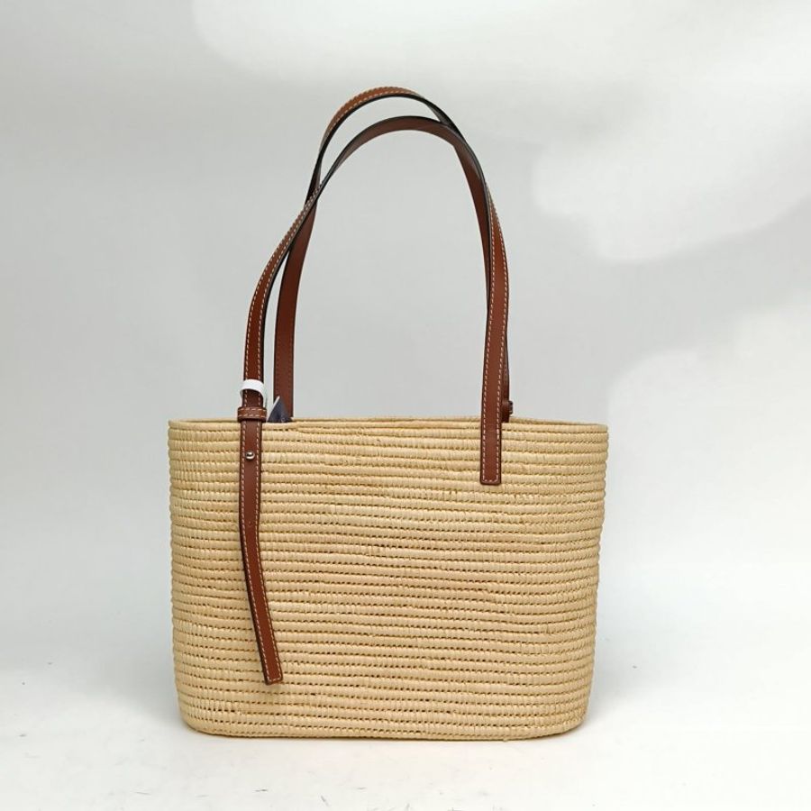 LOEWE Basket棕櫚葉草編籃子方形手袋小號薑黃色肩背包-2