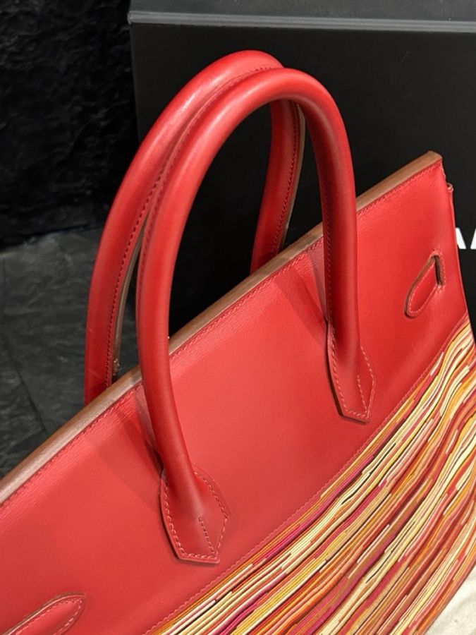 愛馬仕/Hermes 紅色銀扣 bk 35 birkin35羊切皮拼box皮-2